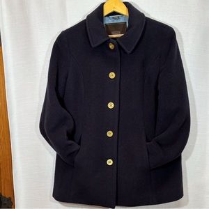 Coach Navy  Blue Wool / Mohair Peacoat. Classic Cut! Elegant Details. Sz M EUC
